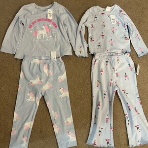 GAP Light Blue Kids Pajama Set with Unicorn and Ballet Print